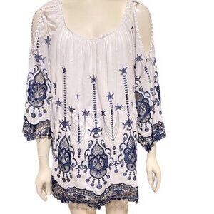 Le Marais Paris - Silk Embroidered Tunic or Swim Cover, Oversized Medium